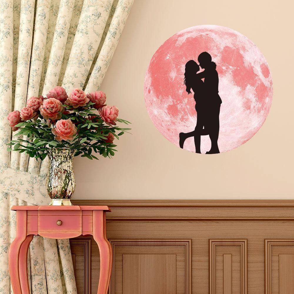 30Cm Wall Stickers Pink Couple Colorful Luminous Lunar Moon Earth Wall Stickers for Bedroom(Multiple Pattern)