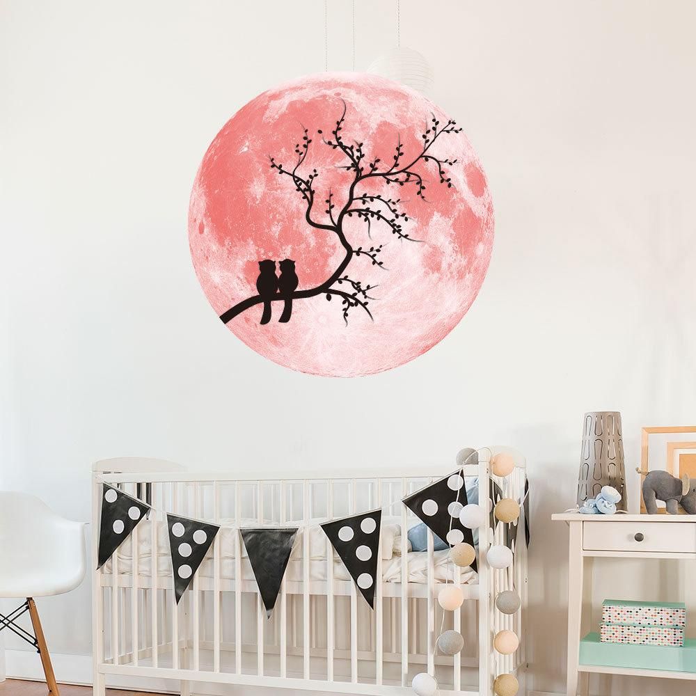 30Cm Wall Stickers Pink Couple Colorful Luminous Lunar Moon Earth Wall Stickers for Bedroom(Multiple Pattern)