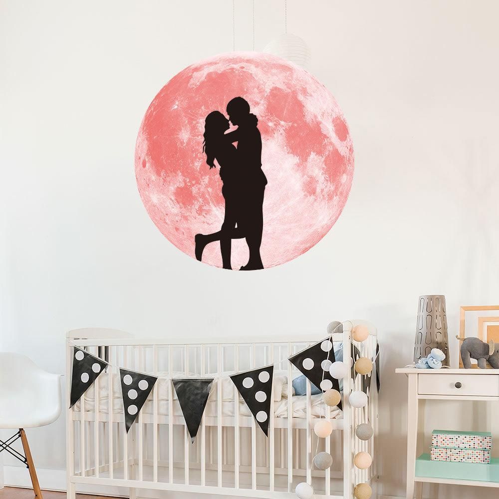 30Cm Wall Stickers Pink Couple Colorful Luminous Lunar Moon Earth Wall Stickers for Bedroom(Multiple Pattern)