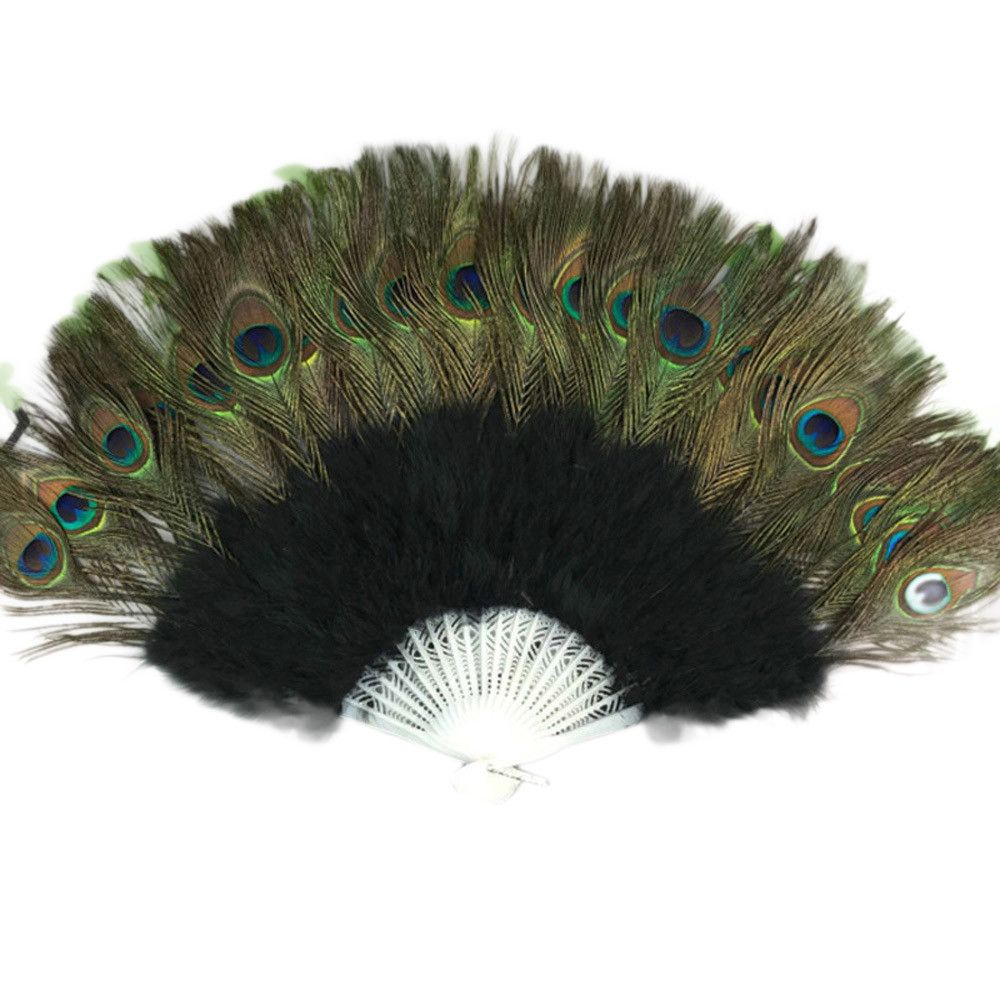 25#Folding Large Party Hand Gifts Wedding Feather Dance Held Fan Decor Elegant Folding Hand Fan Decal Showgirl