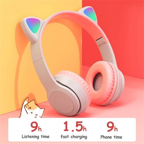 Cat Ear Bluetooth Earphones Wireless Head-Mounted Sports Headphones Stereo Bass With Microphones