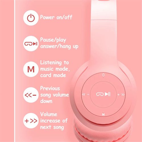 Cat Ear Bluetooth Earphones Wireless Head-Mounted Sports Headphones Stereo Bass With Microphones