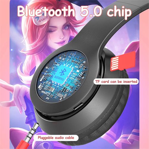 Cat Ear Bluetooth Earphones Wireless Head-Mounted Sports Headphones Stereo Bass With Microphones