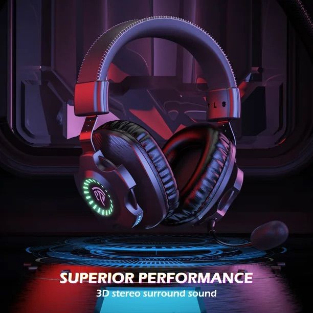 EasySMX 2.4G Wireless Gaming Headset For PC/ MAC/ PS4/ PS5 Over-Ear Gaming Headphones With 7.1 Surround Deep Bass Detachable Noise Cancellation Microphone RGB Gradient Lighting Memory Foam , Black