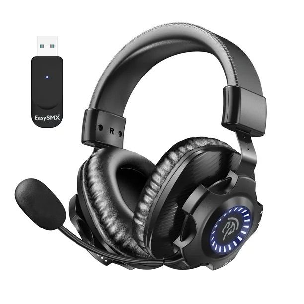 EasySMX 2.4G Wireless Gaming Headset For PC/ MAC/ PS4/ PS5 Over-Ear Gaming Headphones With 7.1 Surround Deep Bass Detachable Noise Cancellation Microphone RGB Gradient Lighting Memory Foam , Black