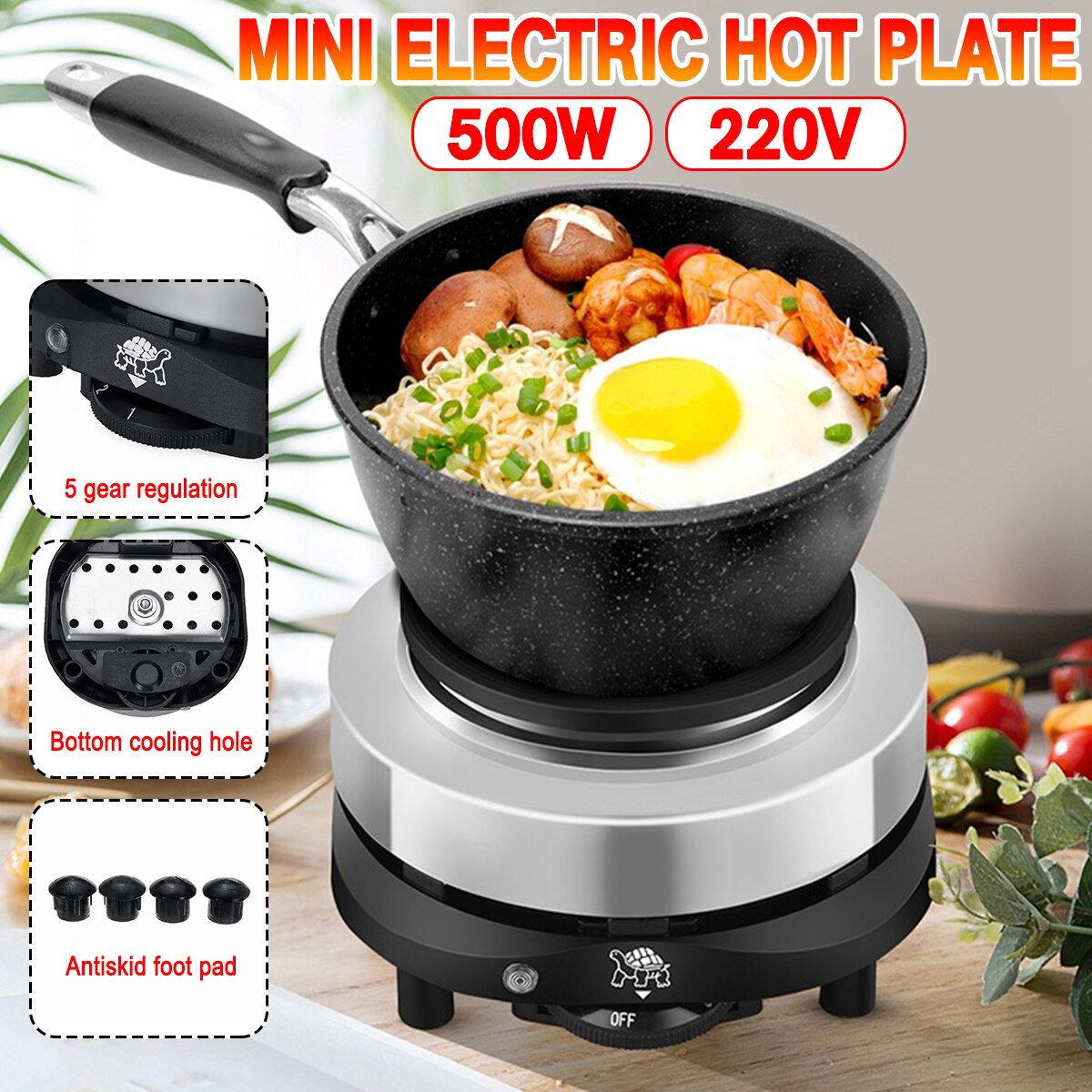Portable 500W Electric Stove Hot Plate Kitchen Cooker Coffee Tea Heater EU