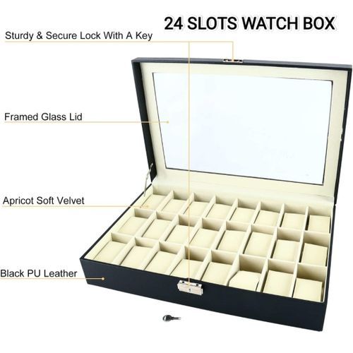 Watch Case 3/6/10/12/18/24 Slot Leather Watch Box Case/Jewelry Box/Watch Jewelry Display Storage Wristwatch Jewelry Portable Travel Case Organizer