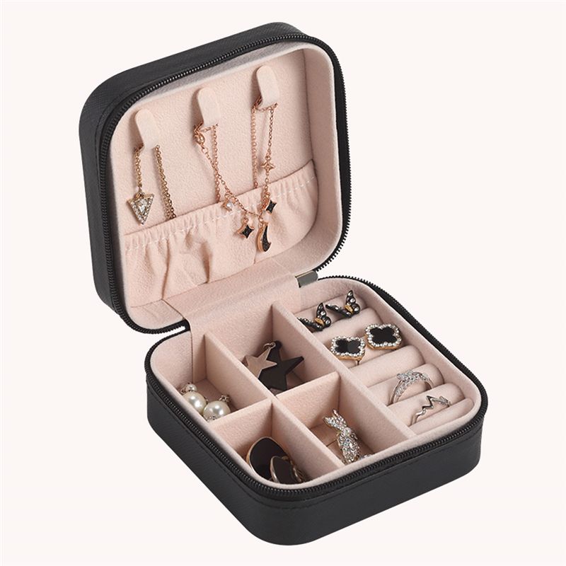 Portable Jewelry Mini Box PU Leather Travel Ring Organizer Ornament Case Storage