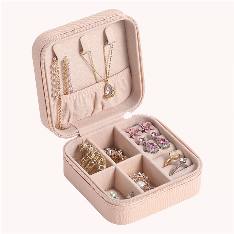 Portable Jewelry Mini Box PU Leather Travel Ring Organizer Ornament Case Storage
