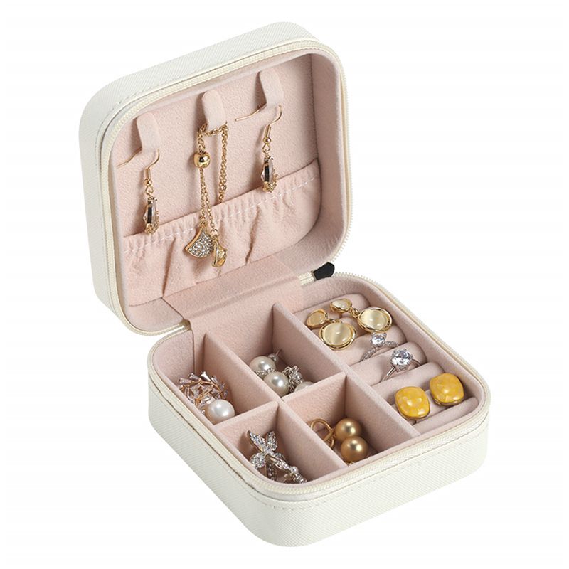 Portable Jewelry Mini Box PU Leather Travel Ring Organizer Ornament Case Storage