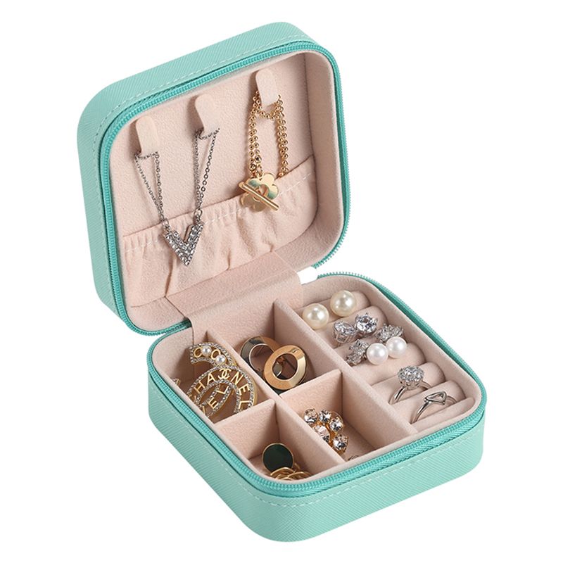 Portable Jewelry Mini Box PU Leather Travel Ring Organizer Ornament Case Storage
