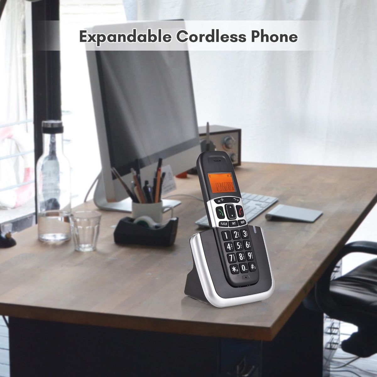 Bisofice Expandable Cordless Phone System with 3 Lines Display Support 5 Handsets Connection Call Block Hands-free Calls Intercom Conference Call Mute Function 16 Languages for Office Business Home Family