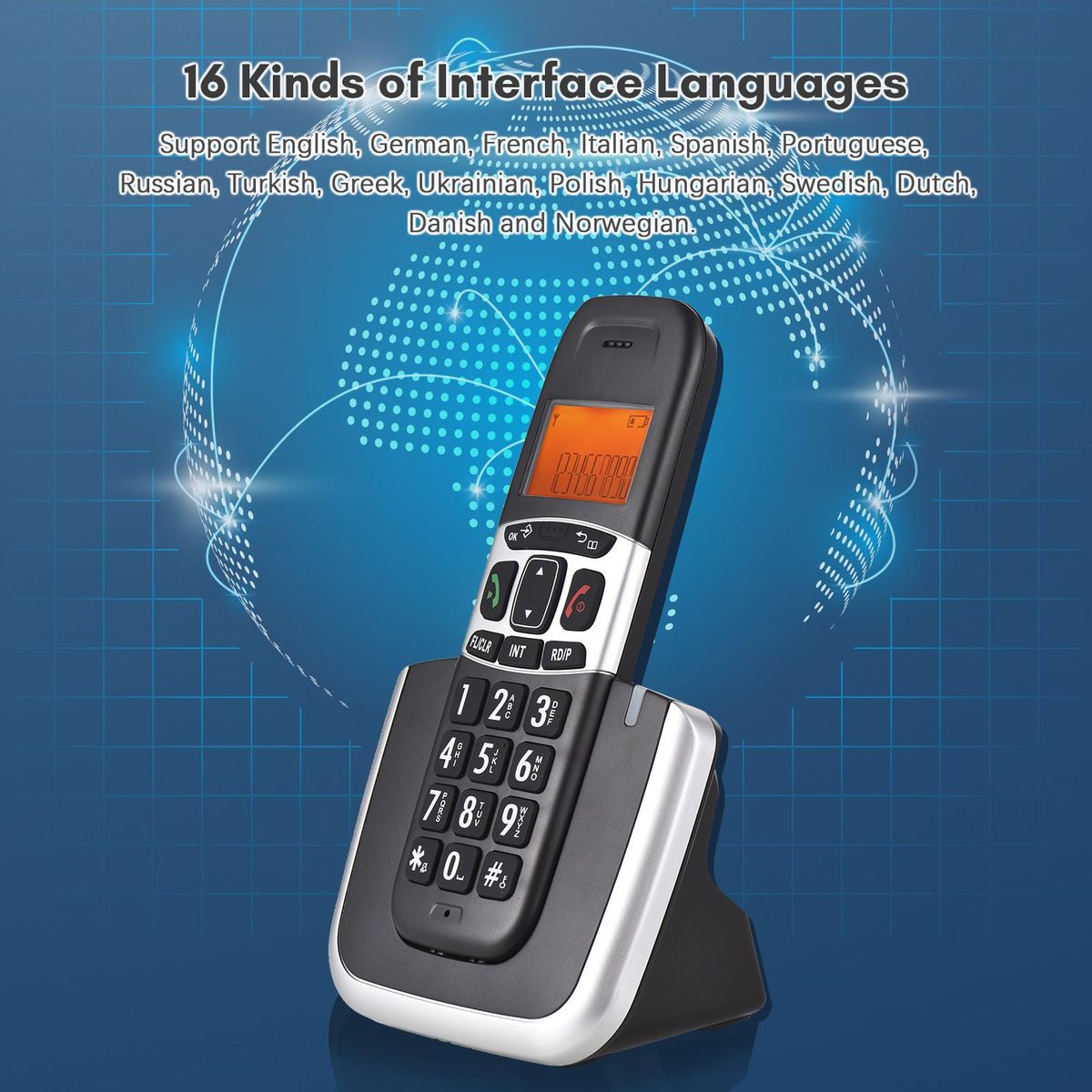 Bisofice Expandable Cordless Phone System with 3 Lines Display Support 5 Handsets Connection Call Block Hands-free Calls Intercom Conference Call Mute Function 16 Languages for Office Business Home Family