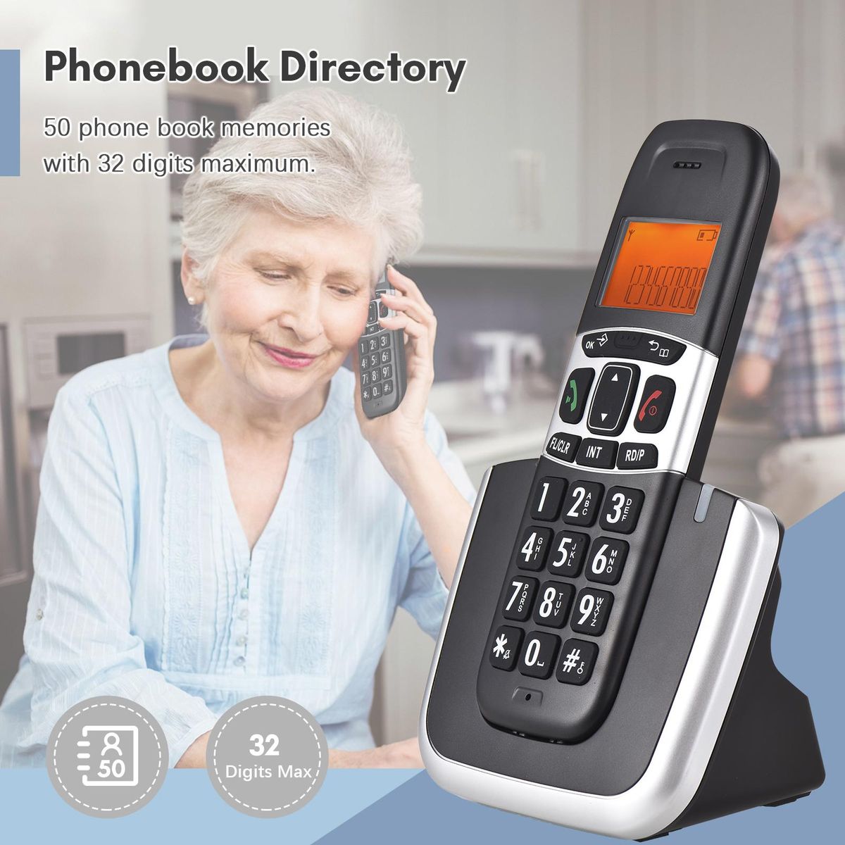 Bisofice Expandable Cordless Phone System with 3 Lines Display Support 5 Handsets Connection Call Block Hands-free Calls Intercom Conference Call Mute Function 16 Languages for Office Business Home Family