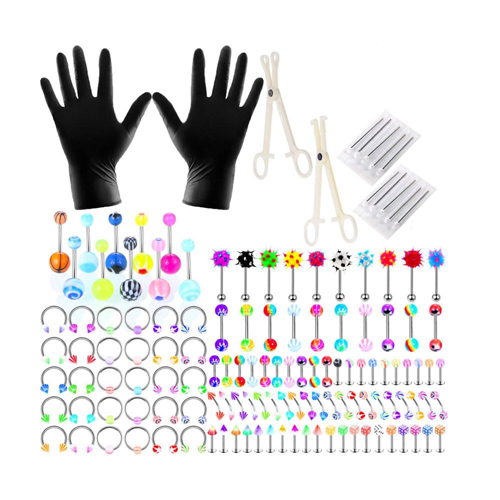 134 Pcs Steel Acrylic Belly Tongue Body Piercing Jewelry Kit