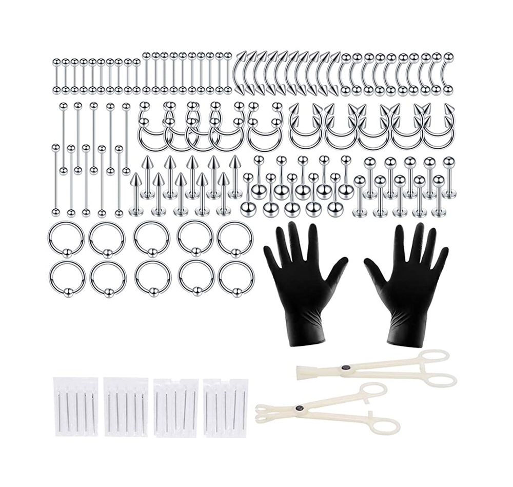 134 Piece Tongue Belly Button Jewelry Body Piercing Kits