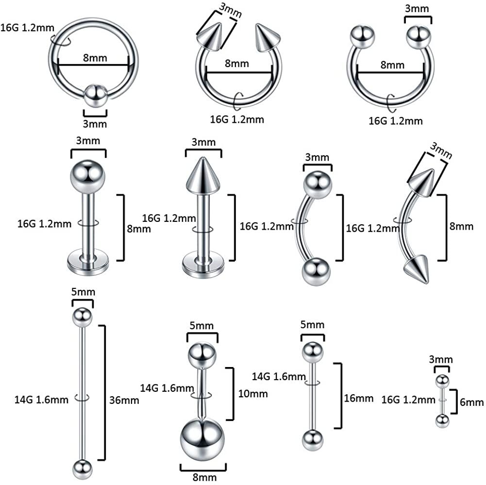 134 Piece Tongue Belly Button Jewelry Body Piercing Kits
