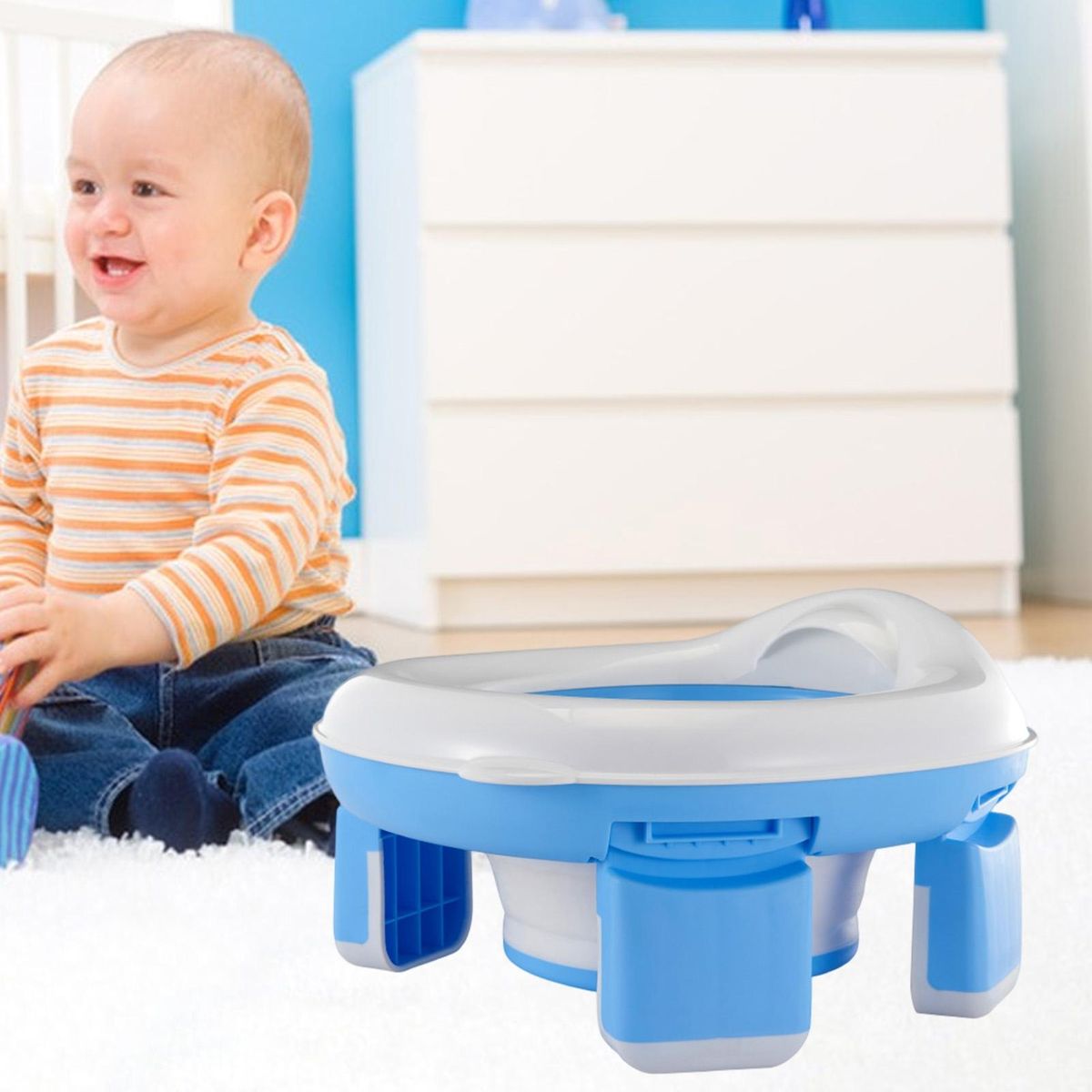 Portable Travel Potty Travel Buddy Foldable Baby Toilet for Outdoor Blue