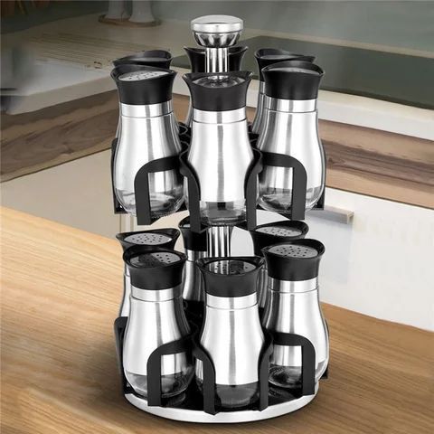 Rotary Spice Jar Set Stainless Steel 6 Jar