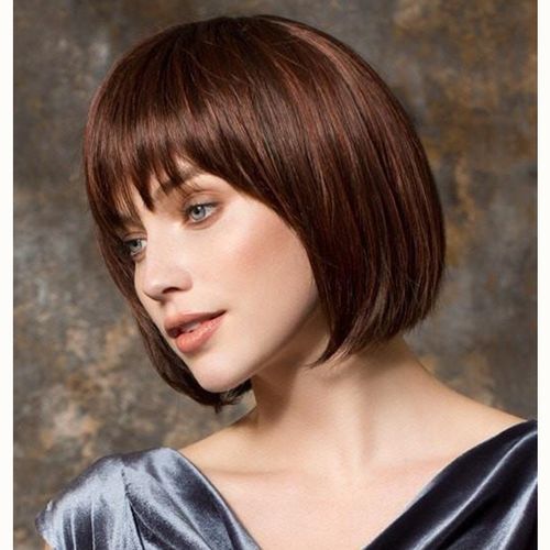 Fringe Short Straight Wig With Closure-Light Brown