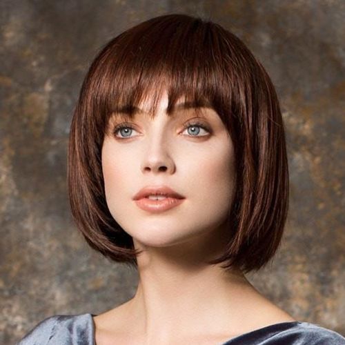 Fringe Short Straight Wig With Closure-Light Brown