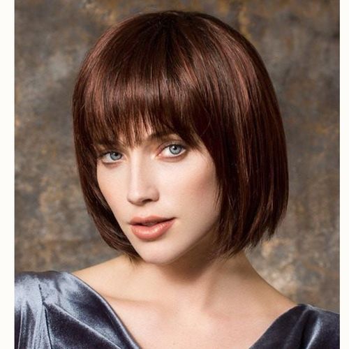 Fringe Short Straight Wig With Closure-Light Brown