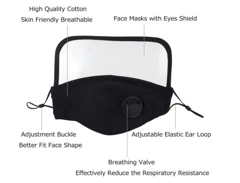 Protective Face Shields And Nose Mask With Breathing Valve