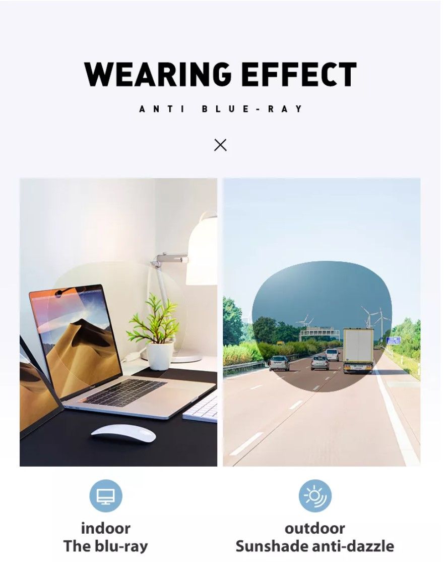 Photochromic Color Changing Anti Blue Light Computer Glasses