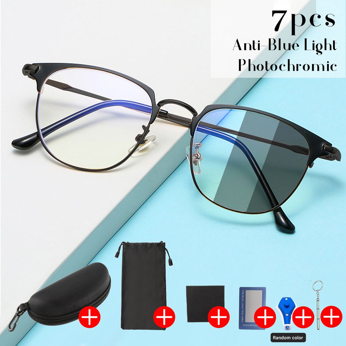 Fashion Unisex Metal Photochromic Anti-blue Light Glasses