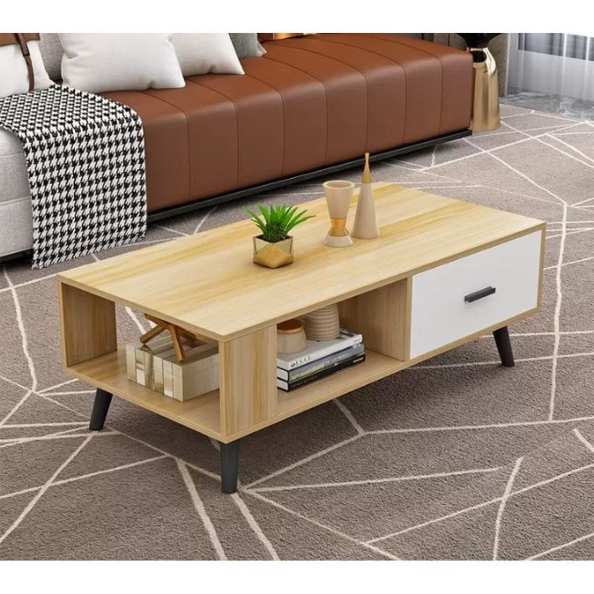 Dual Storage Cabinet Shelf Coffee Table With DVD Wall Shelf