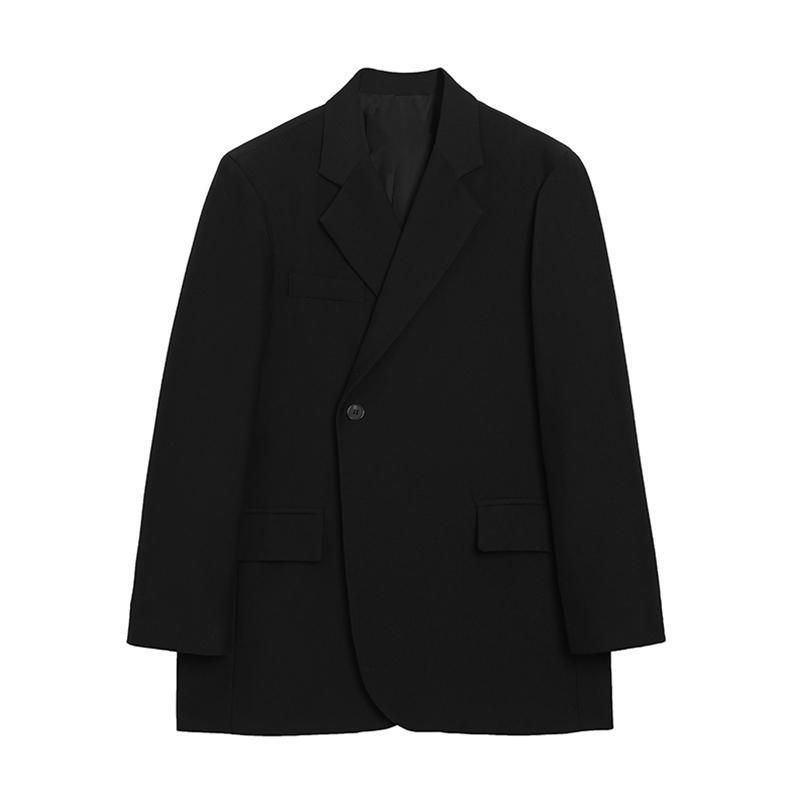 Women's Korean-Style High-Grade Elegant Loose Casual Long Sleeves Lapel Profile Black Mid-Length Suit Jacket