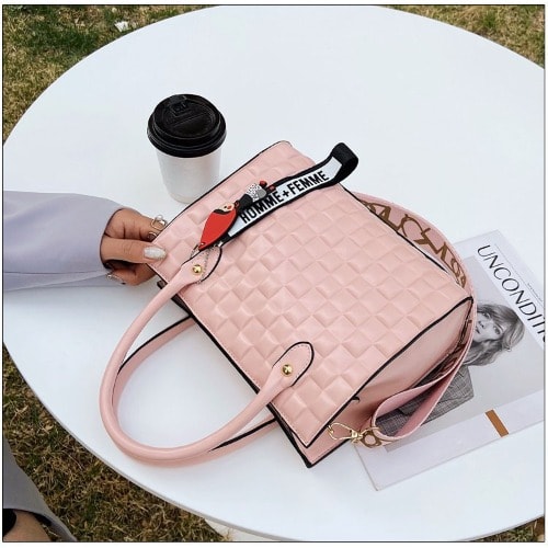 Premium Quality Leather Ladies Crossbody Hand Bag- Peach