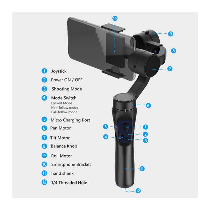 Gimbal H4 3 Axis Video Record Support Universal Adjustable Direction Handheld Combination