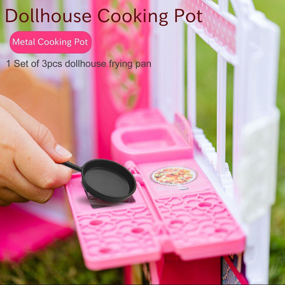 1/12 Scale 3pcs Miniature Frying Pans Cooking Pot Black