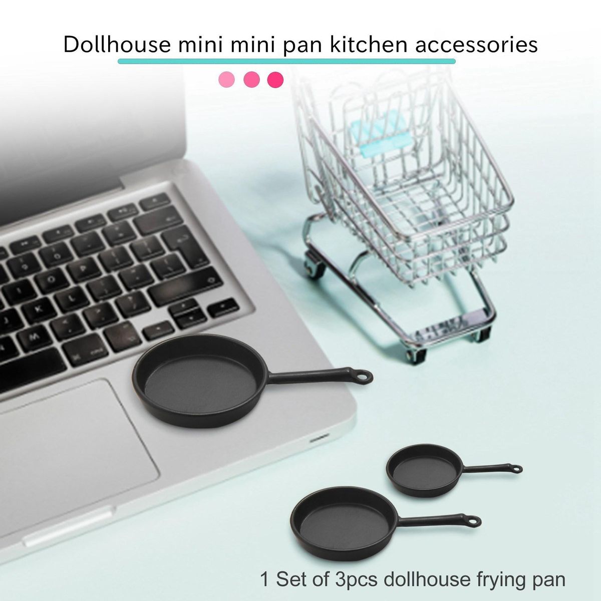 1/12 Scale 3pcs Miniature Frying Pans Cooking Pot Black