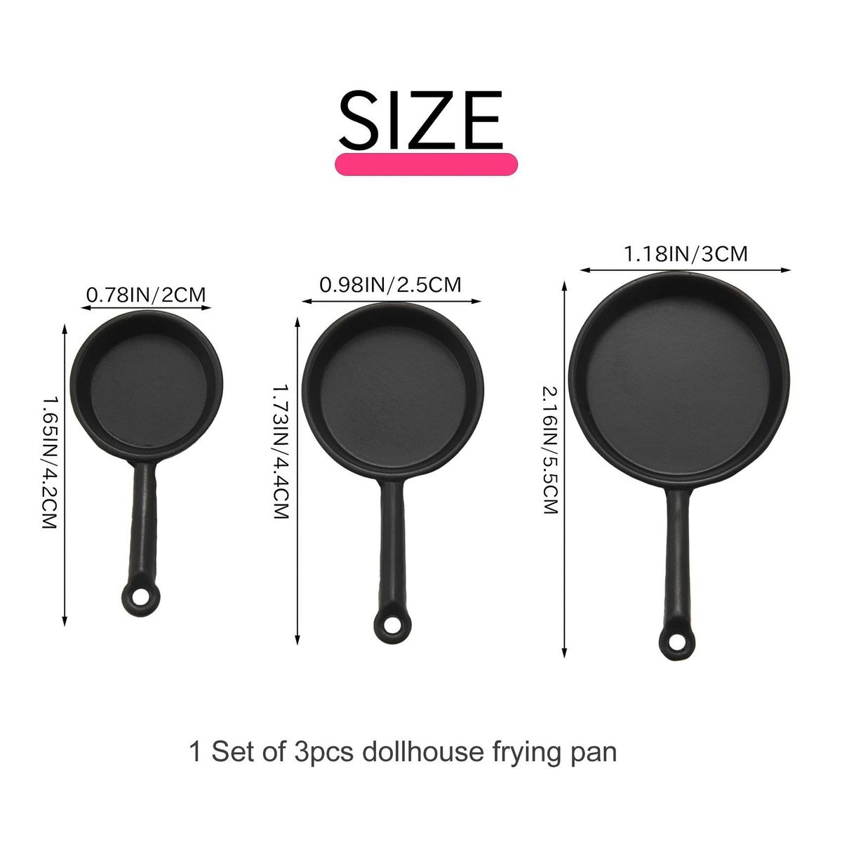 1/12 Scale 3pcs Miniature Frying Pans Cooking Pot Black