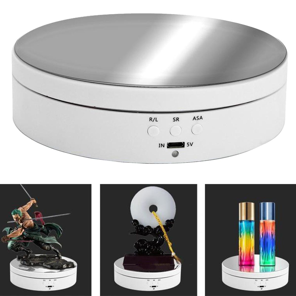 Round Electric 360° Rotating Display Stand Mirrored White
