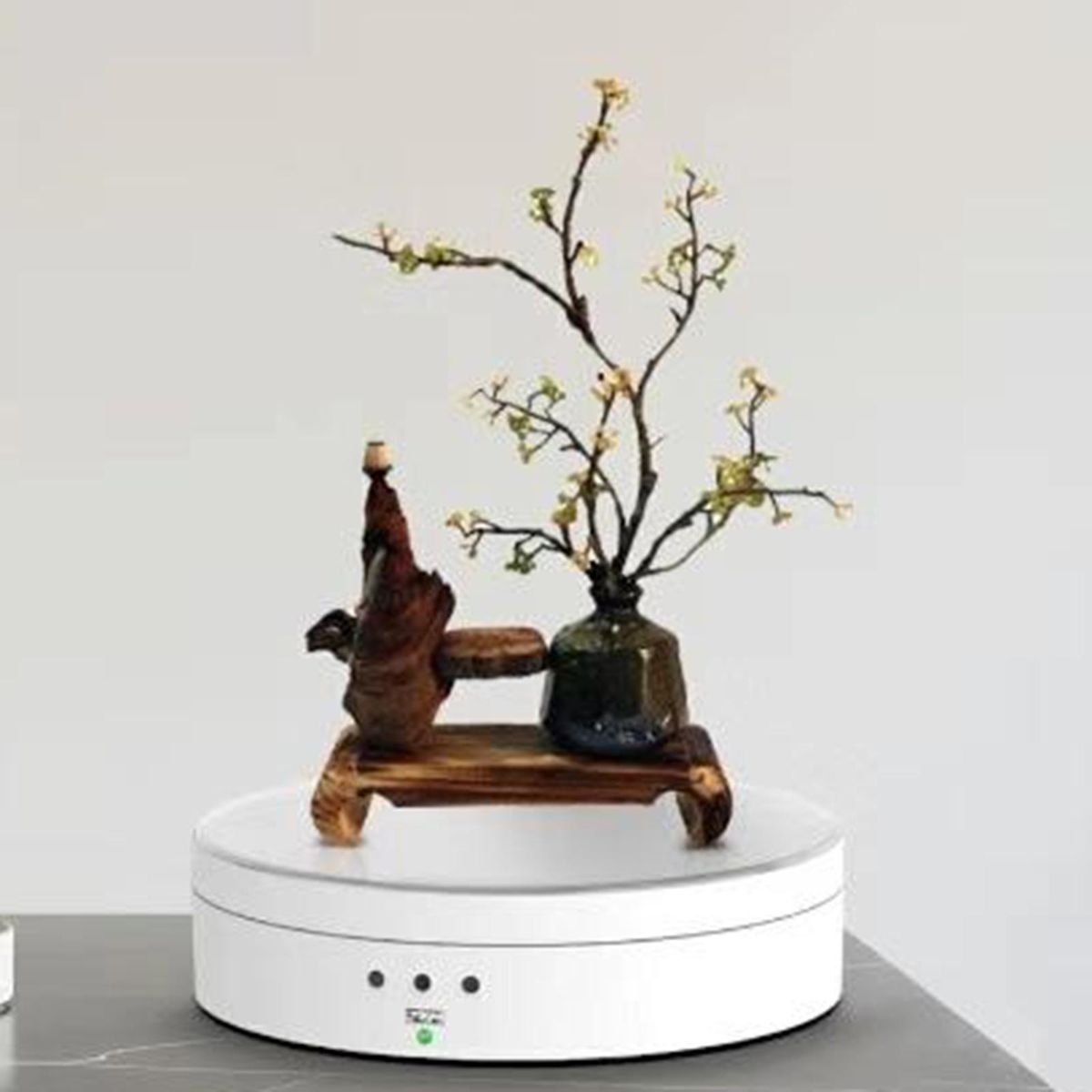 Round Electric 360° Rotating Display Stand Mirrored White