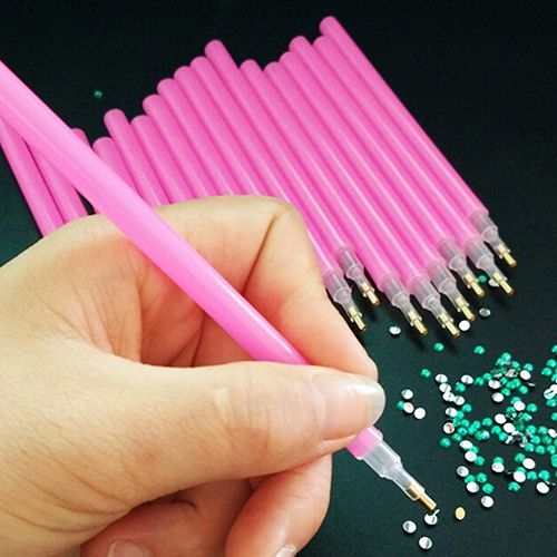10Pc Pink Nail Art Rhinestones Picking Tools Dotting Brush-
