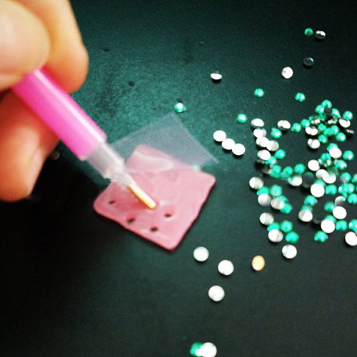 10Pc Pink Nail Art Rhinestones Picking Tools Dotting Brush-