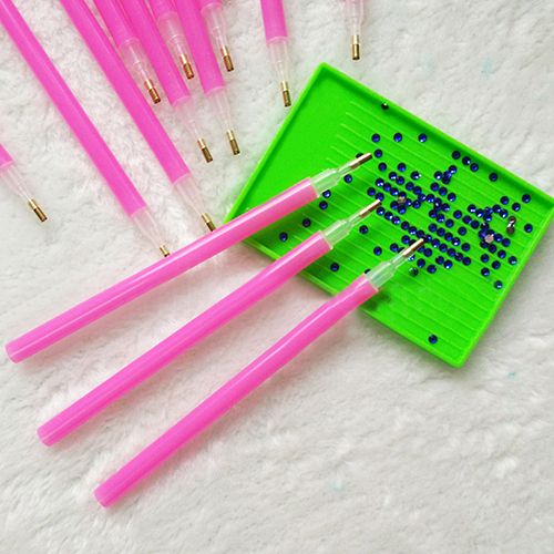 10Pc Pink Nail Art Rhinestones Picking Tools Dotting Brush-