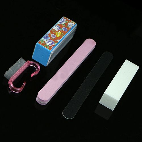5X Pro Manicure Tools Kit Rectangular Nail Files Brush-