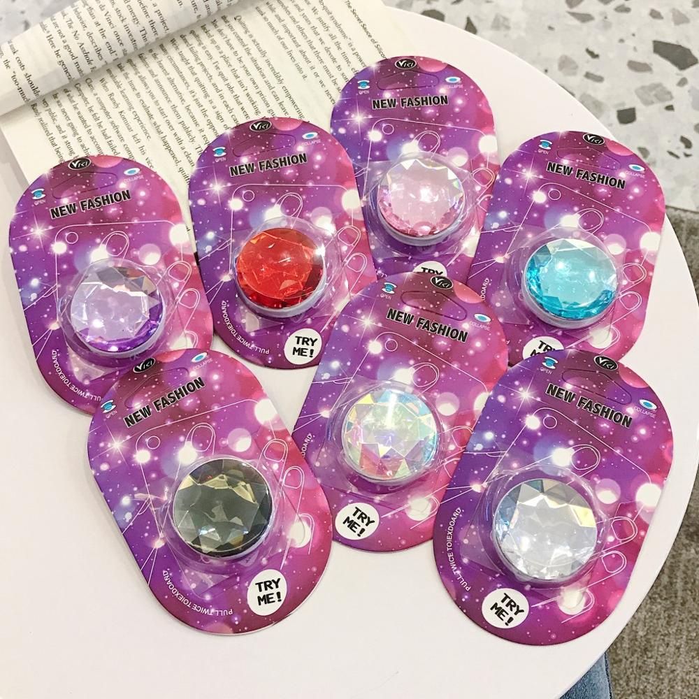 1pcs Colorful 3D Gem Popular Round Mobile Phone Folding Stretch Bracket Phone Holder Case Finger Holder Mobile Phone Stand(#Black)