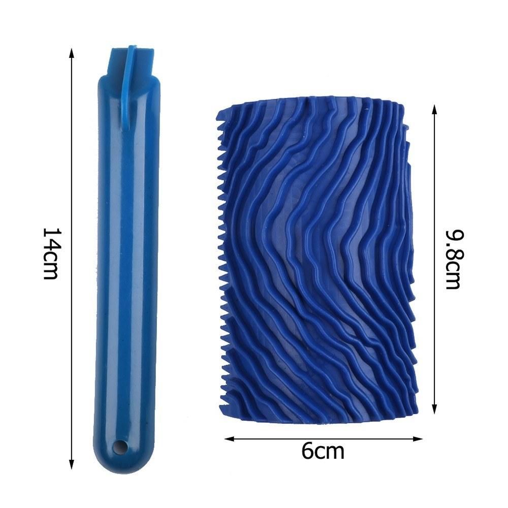 Blue Wood Grain Rubber Paint Roller DIY Painting Grain Tool Wood Grain Pattern Paint Roller with Handle