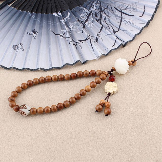 Chinese Style Buddhist Beads Mobile Phone Chain Yew Cedar