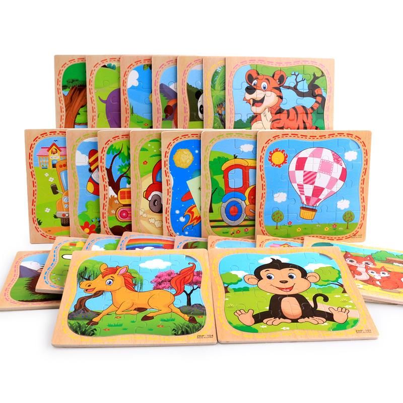 Wooden 3-7 Years Old 16-piece Wooden Puzzles Children's Animal Puzzles Educational Early Education Cartoon Plane Puzzle Toys