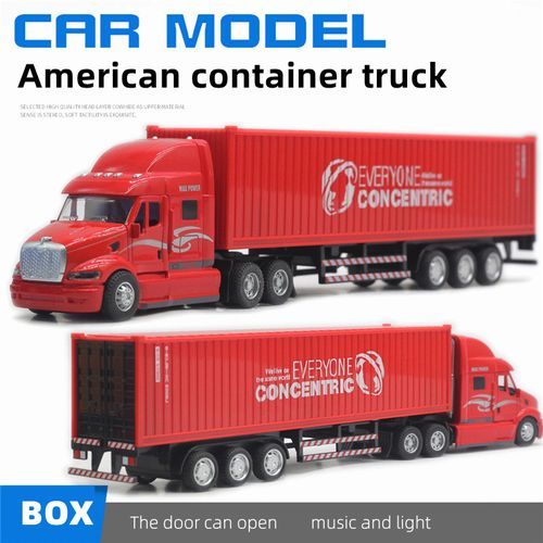 1/50 Large Children's Container Truck Toys Diecast Alloy Material Car Model With Pull Back Sound Light Transport Vehicle Boy Toy