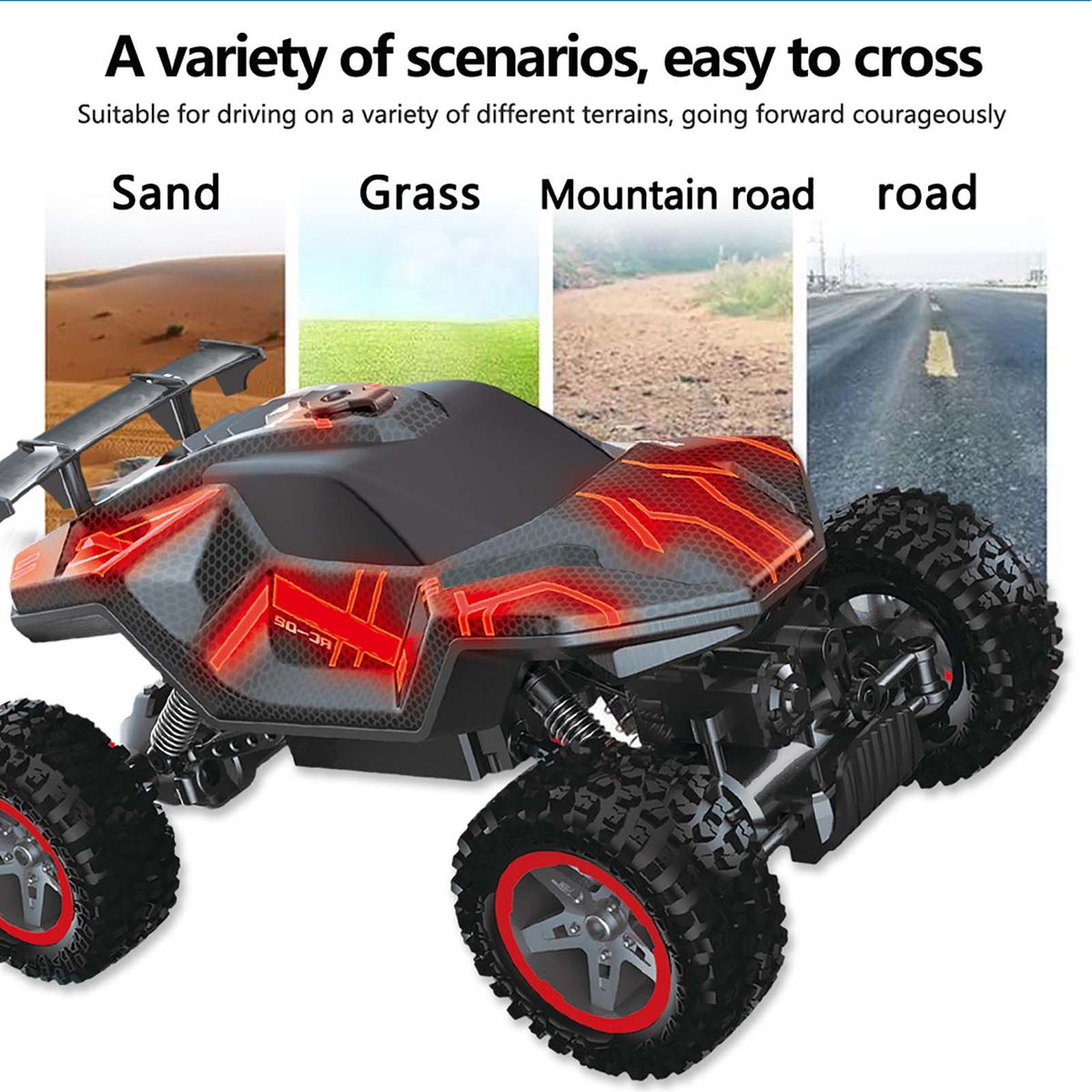 2.4GHz 1/16 RC Rock Crawler LED One Key Spray 4WD RC Car