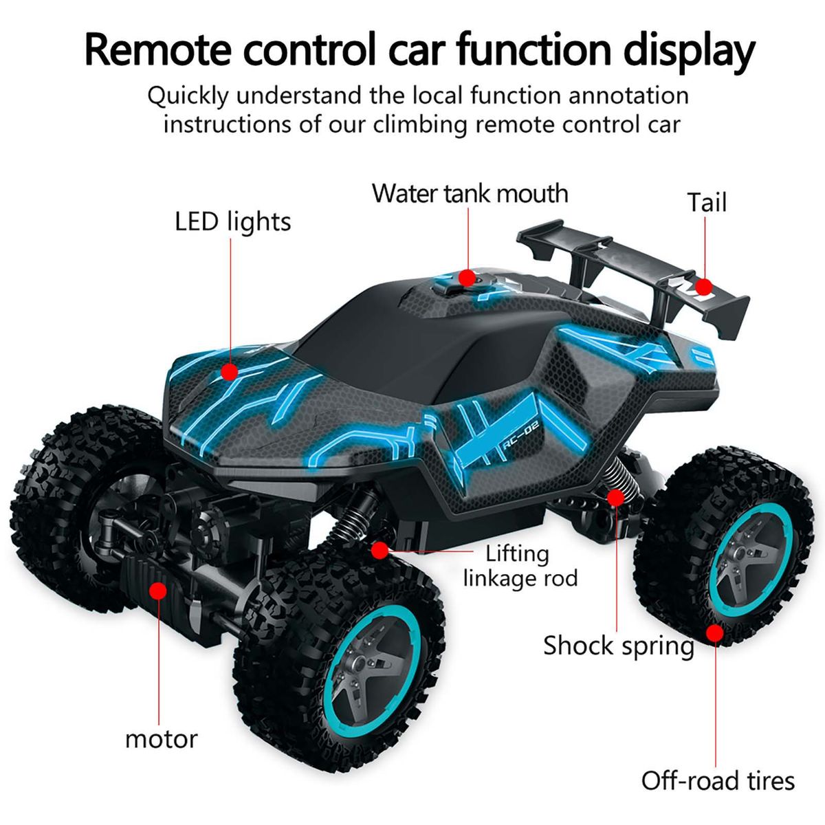 2.4GHz 1/16 RC Rock Crawler LED One Key Spray 4WD RC Car