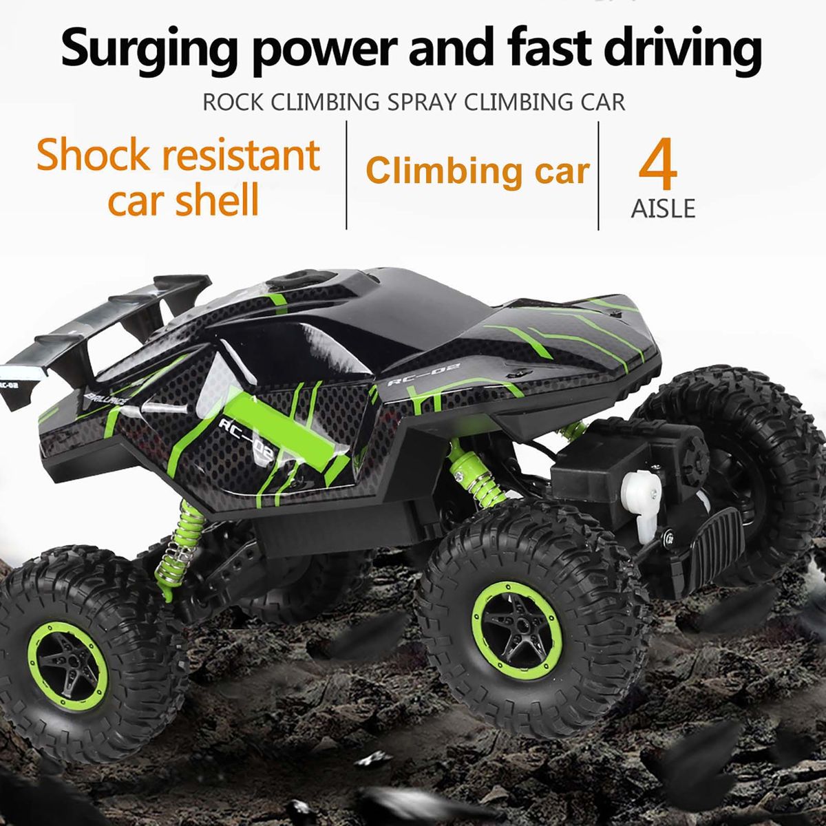 2.4GHz 1/16 RC Rock Crawler LED One Key Spray 4WD RC Car